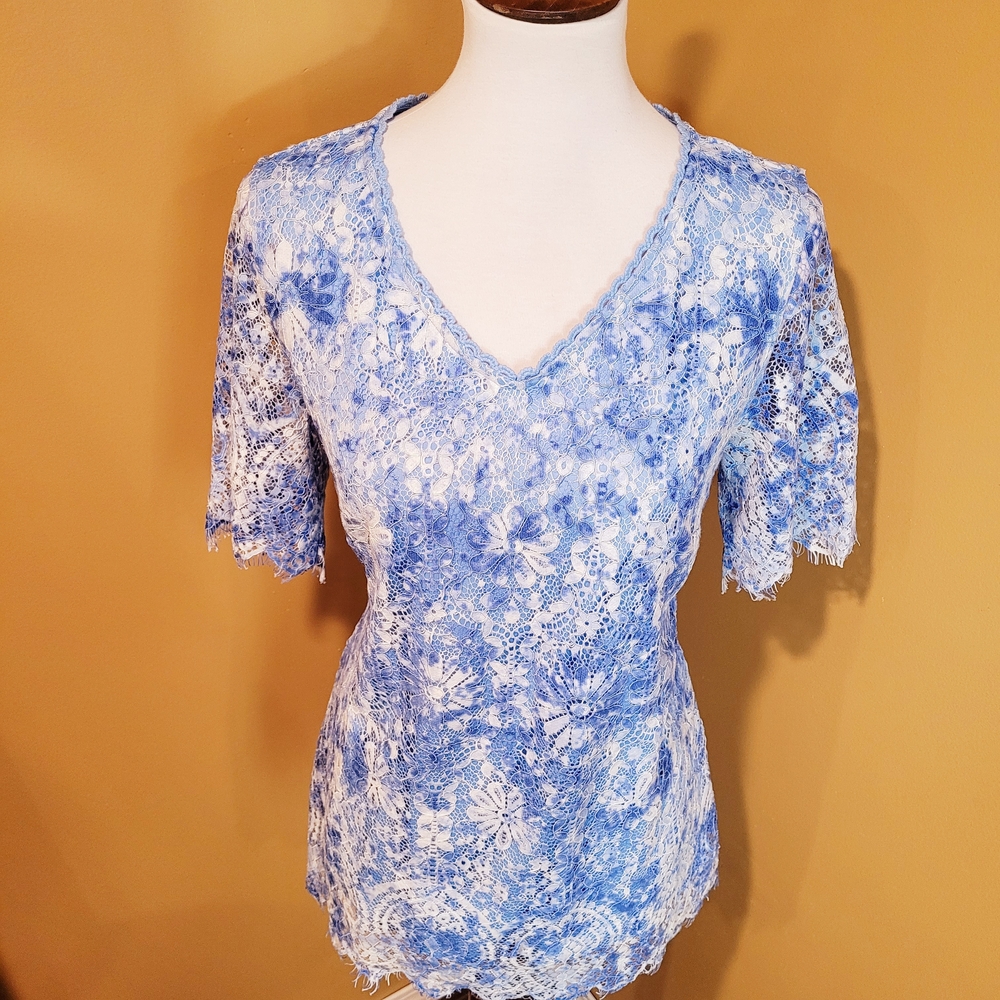 Elegant Blue Lace Women's Top